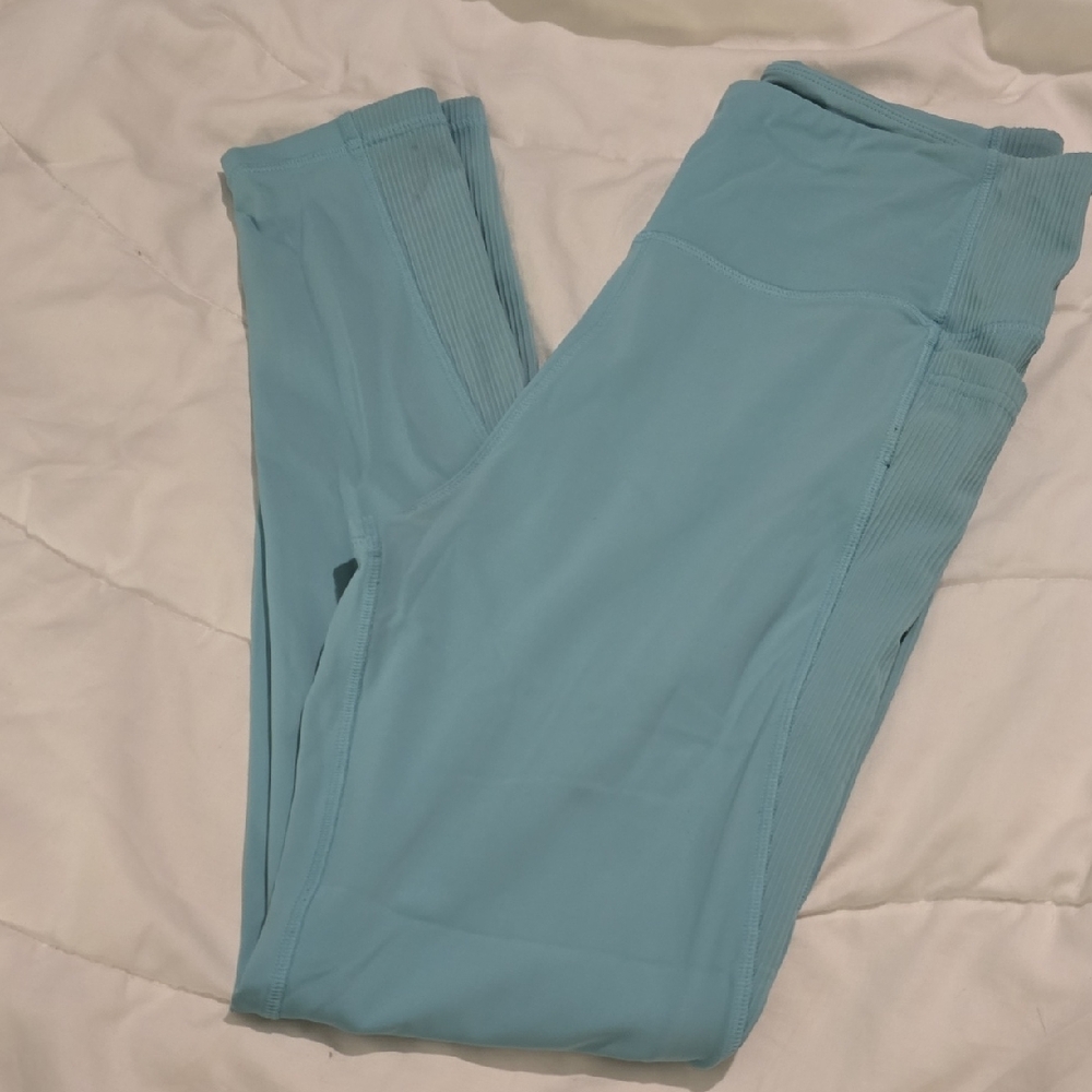 Blue Full-Length Leggings with Matte Finish